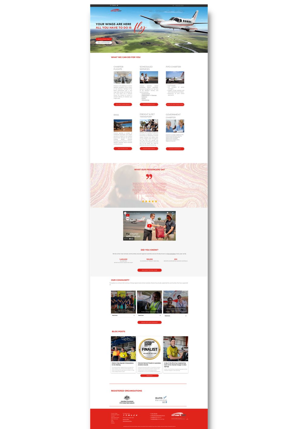 Chartair website after the rebuild: content-rich homepage with services, testimonials, and trust signals
