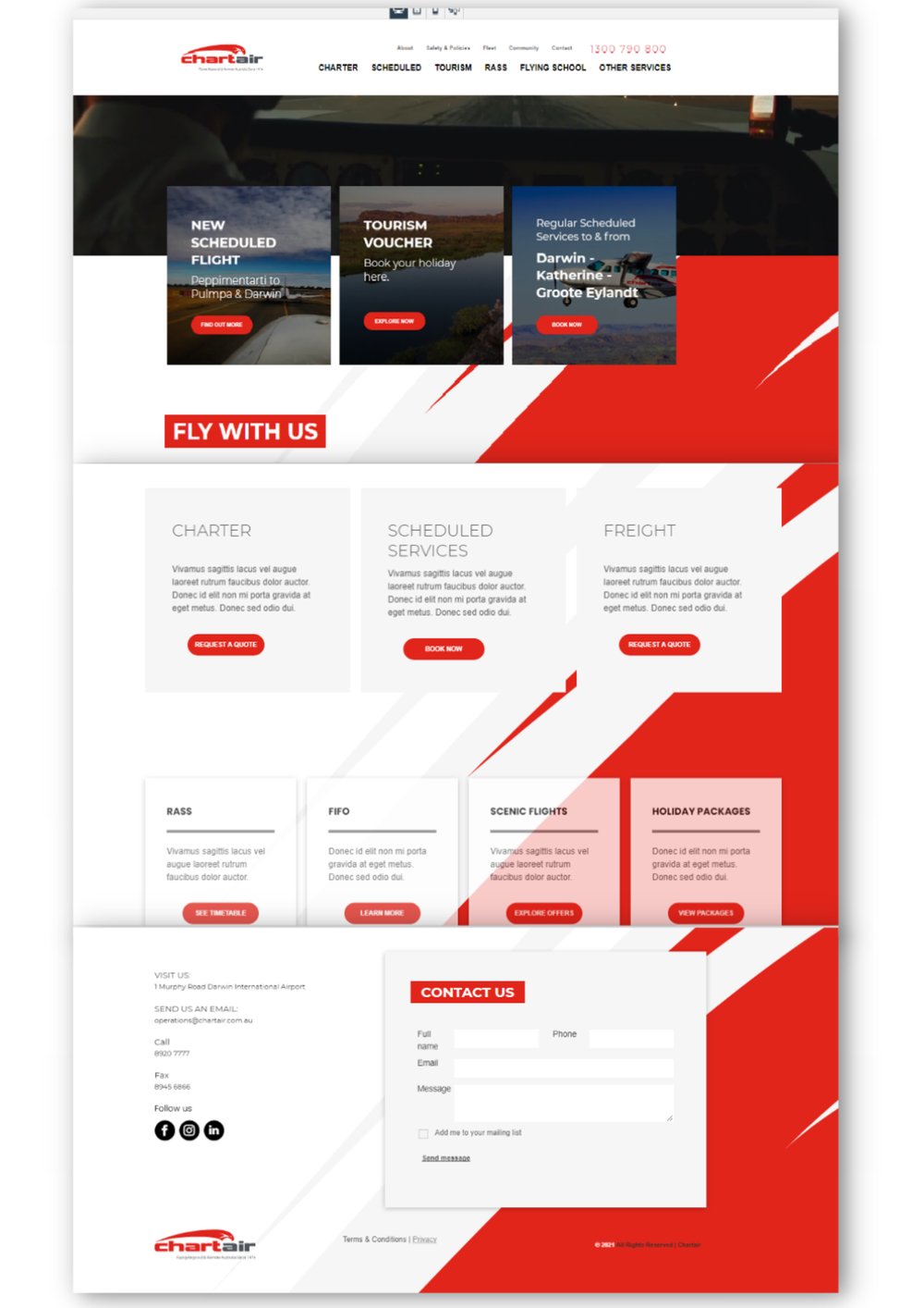 Chartair website before the rebuild: placeholder-stage homepage with lorem ipsum copy