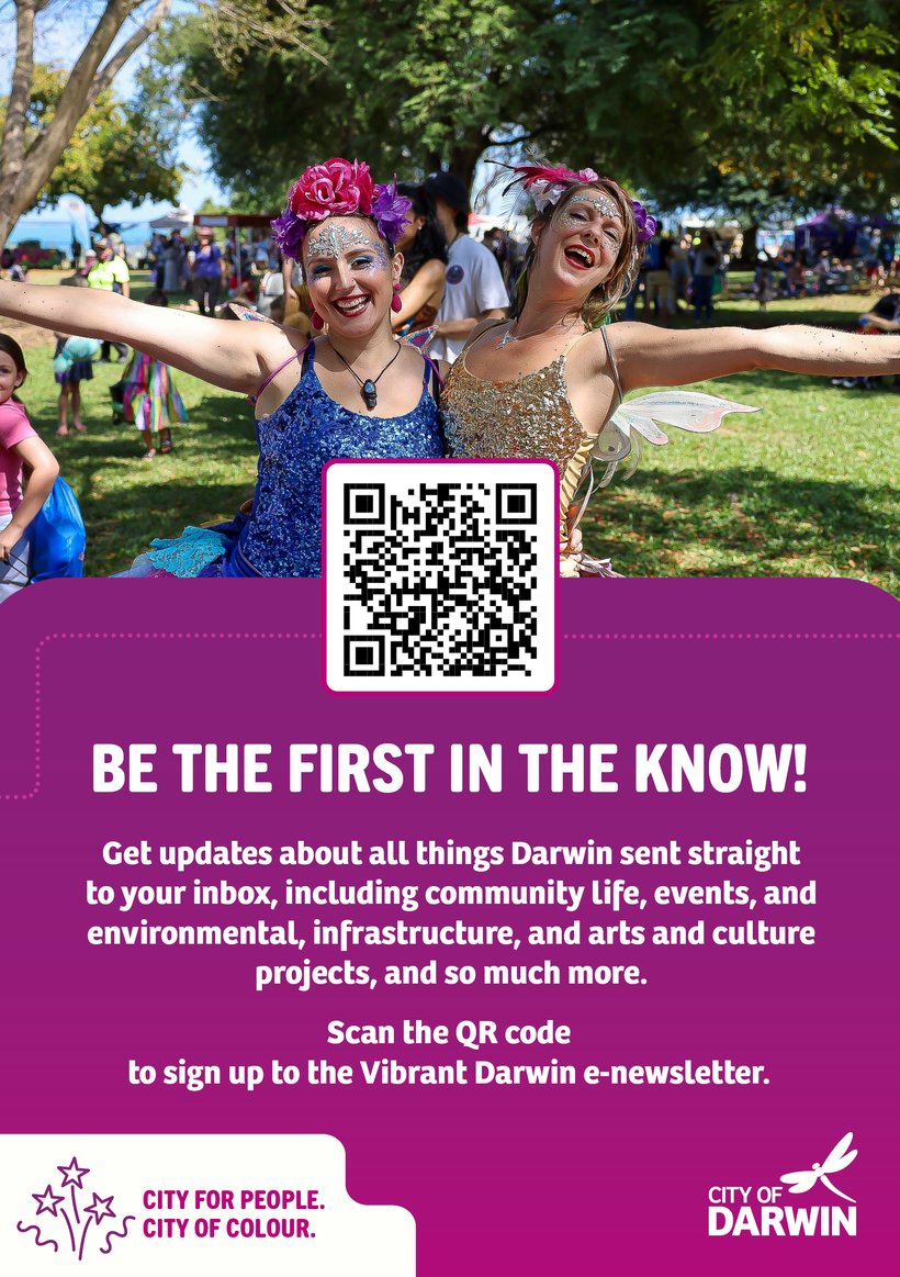 City of Darwin 'Be the first in the know' QR creative for the Vibrant Darwin e-newsletter
